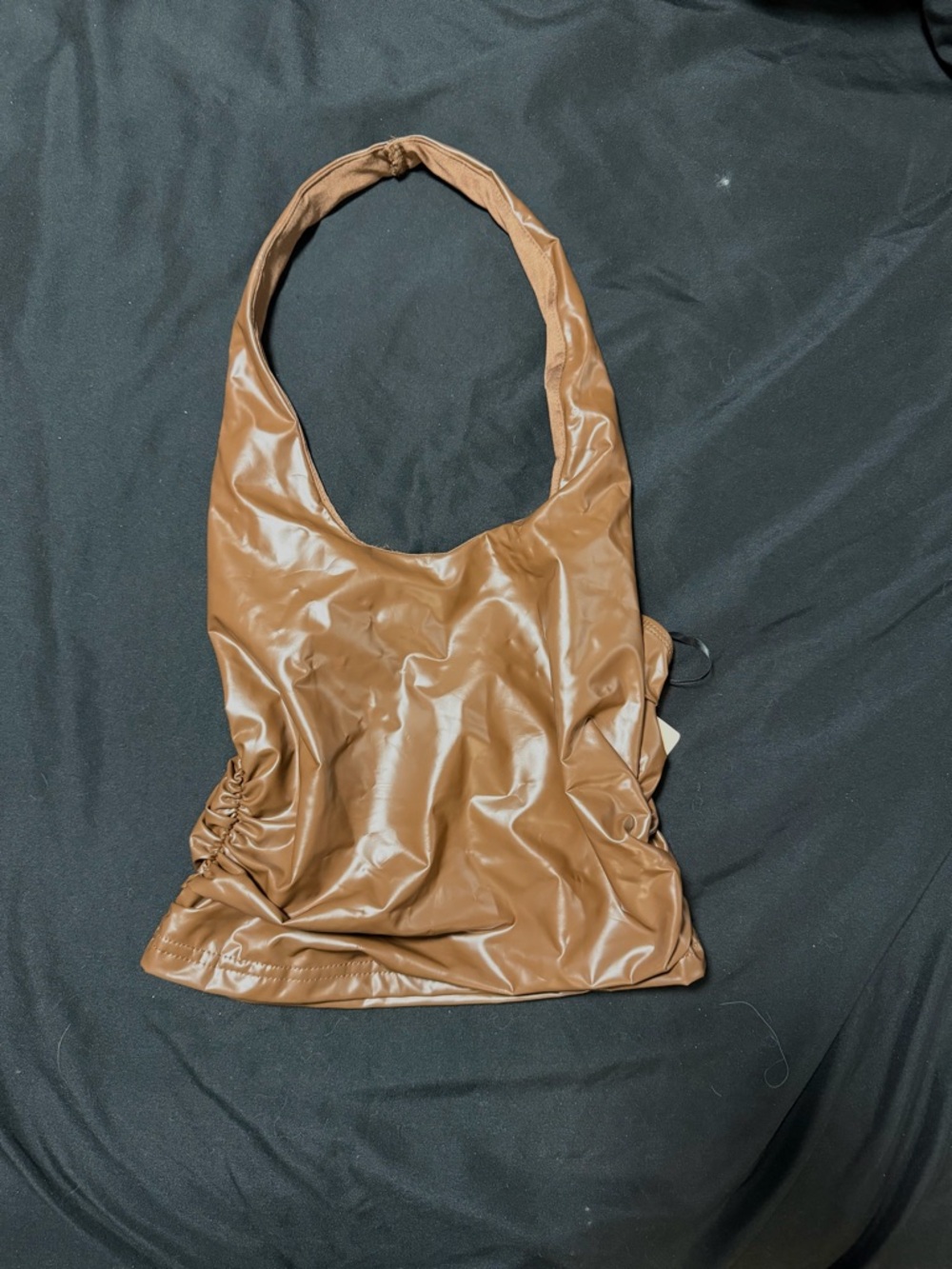 Brown Faux Leather Crop Halter Top